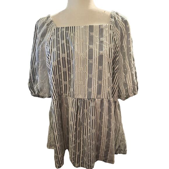 Lane Bryant Short Sleeve Square Neck Eyelet Peplum Top, Plus Size 16 - Picture 1 of 8